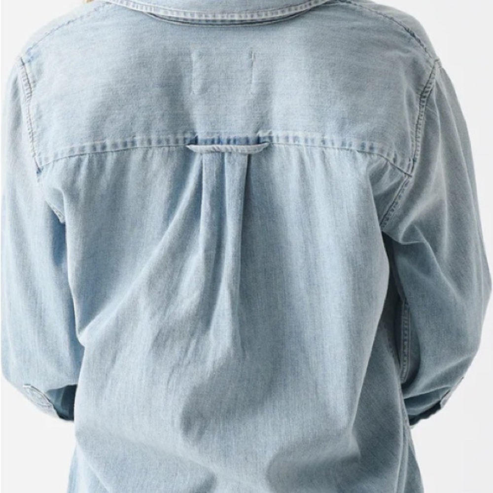 Casual Light Blue Denim Blouse - Picture 4 of 4